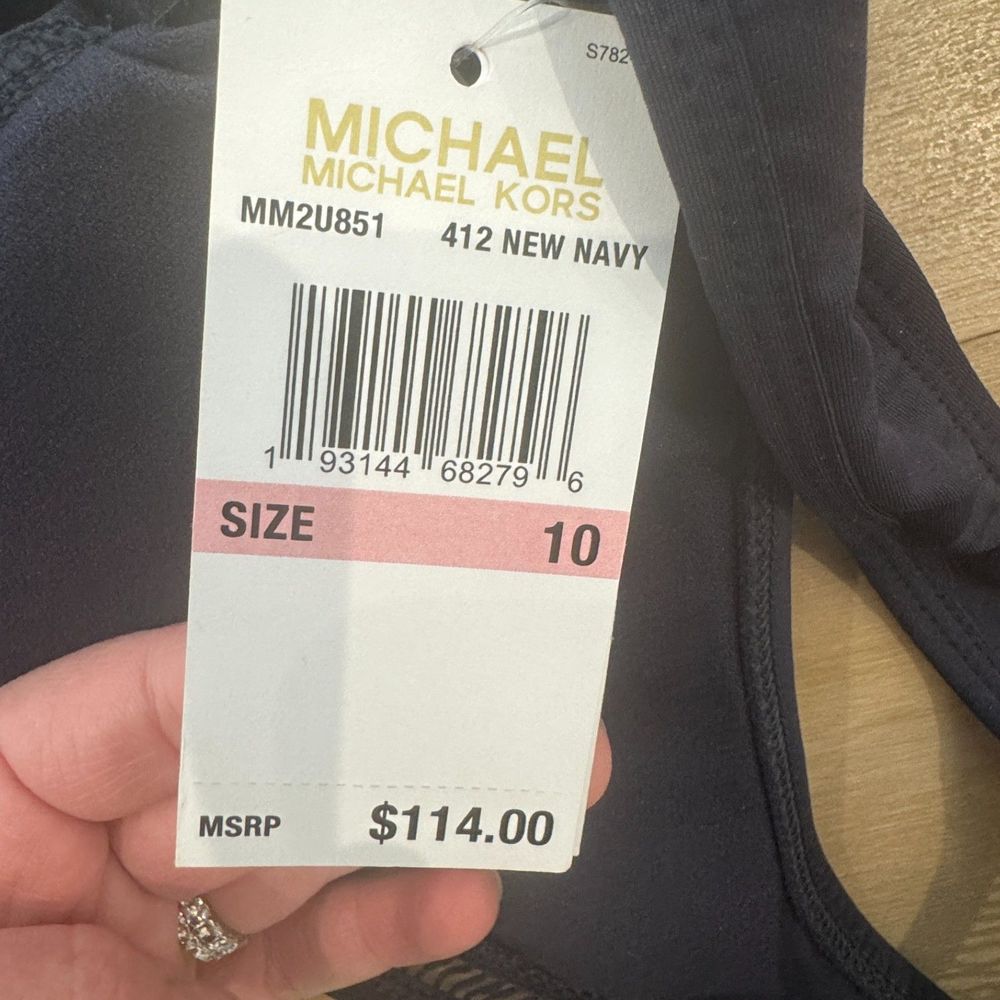 NWT* Michael Kors Cut-Out V-Neck One Piece Swim in Navy - Women's 10 - Picture 8 of 9